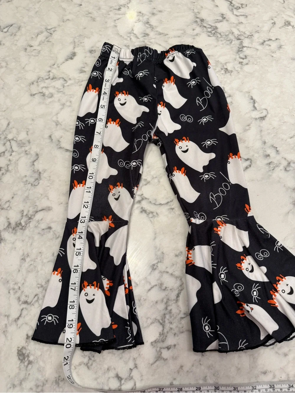 Orange Halloween Ghost Ruffle Top + Ghost Print Flare Pants – Size 2-3Y 🎃